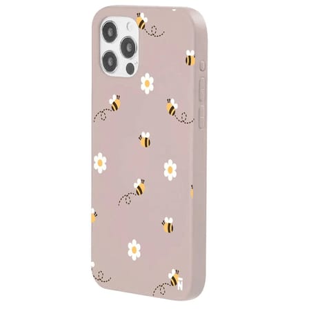 iPhone 12 Pro Max Pudra Lansman Renkli Silikon Bees and Flowers Tasarımlı Kılıf