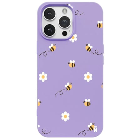 iPhone 11 Pro Max Lila Lansman Renkli Silikon Bees and Flowers Tasarımlı Kılıf