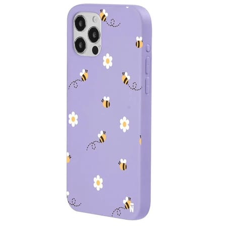 iPhone 11 Pro Max Lila Lansman Renkli Silikon Bees and Flowers Tasarımlı Kılıf