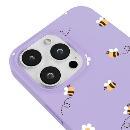 iPhone 11 Pro Max Lila Lansman Renkli Silikon Bees and Flowers Tasarımlı Kılıf