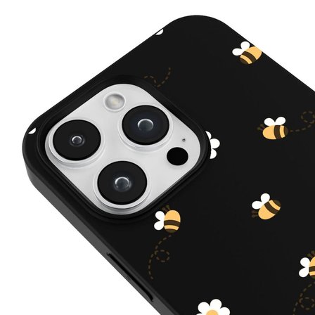 iPhone 14 Pro Siyah Lansman Renkli Silikon Bees and Flowers Tasarımlı Kılıf