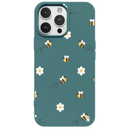 iPhone 13 Pro Haki Lansman Renkli Silikon Bees and Flowers Tasarımlı Kılıf