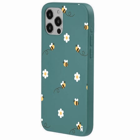 iPhone 13 Pro Haki Lansman Renkli Silikon Bees and Flowers Tasarımlı Kılıf