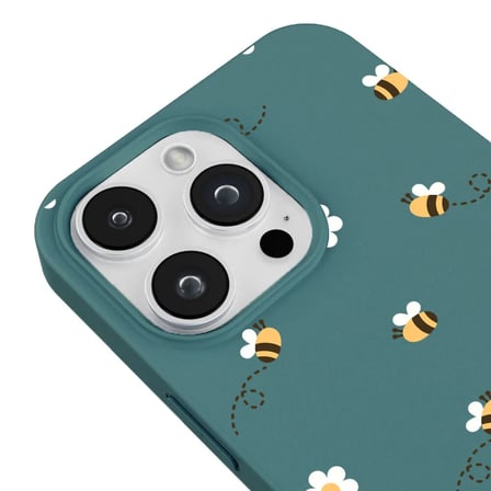 iPhone 13 Pro Haki Lansman Renkli Silikon Bees and Flowers Tasarımlı Kılıf