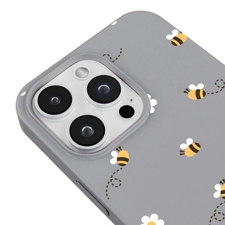 iPhone 11 Pro Gri Lansman Renkli Silikon Bees and Flowers Tasarımlı Kılıf