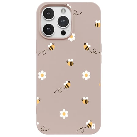 iPhone 11 Pro Pudra Lansman Renkli Silikon Bees and Flowers Tasarımlı Kılıf