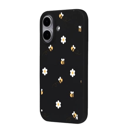 iPhone 17 Siyah Lansman Renkli Silikon Bees and Flowers Tasarımlı Kılıf