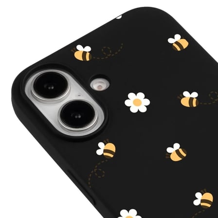 iPhone 17 Siyah Lansman Renkli Silikon Bees and Flowers Tasarımlı Kılıf