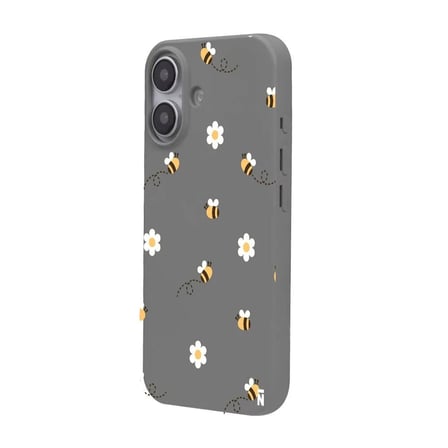 iPhone 17 Gri Lansman Renkli Silikon Bees and Flowers Tasarımlı Kılıf