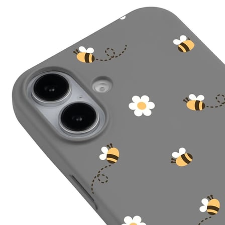iPhone 16 Plus Gri Lansman Renkli Silikon Bees and Flowers Tasarımlı Kılıf