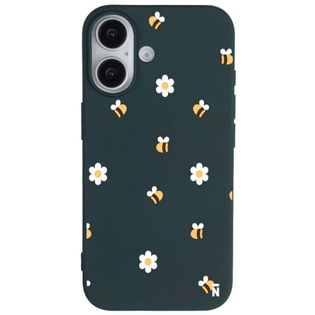 iPhone 16 Plus Haki Lansman Renkli Silikon Bees and Flowers Tasarımlı Kılıf