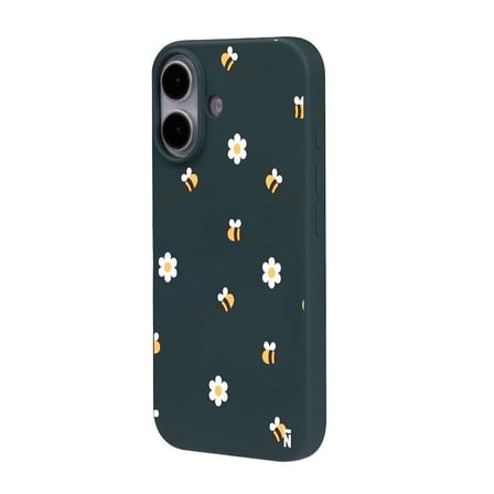 iPhone 16 Plus Haki Lansman Renkli Silikon Bees and Flowers Tasarımlı Kılıf