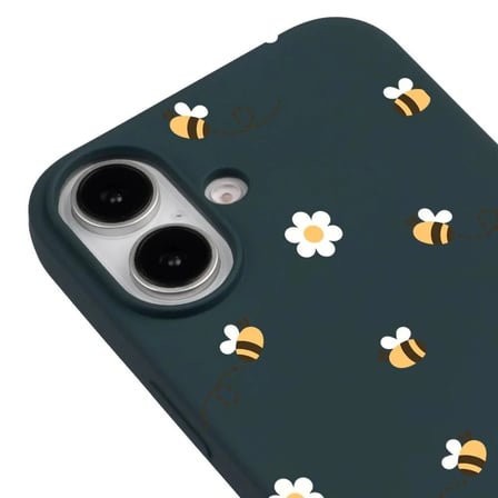 iPhone 16 Plus Haki Lansman Renkli Silikon Bees and Flowers Tasarımlı Kılıf