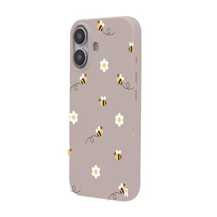 iPhone 16 Plus Pudra Lansman Renkli Silikon Bees and Flowers Tasarımlı Kılıf