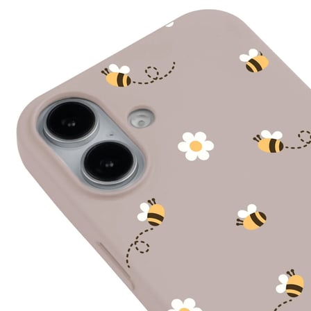 iPhone 16 Plus Pudra Lansman Renkli Silikon Bees and Flowers Tasarımlı Kılıf