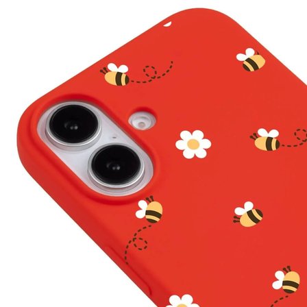iPhone 16 Kırmızı Lansman Renkli Silikon Bees and Flowers Tasarımlı Kılıf