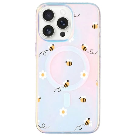 iPhone 15 Pro Max Hologram Magsafe Bees and Flowers Tasarımlı Premium Telefon Kılıf