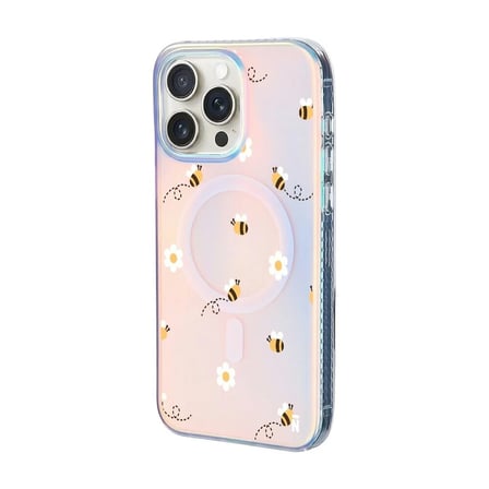 iPhone 15 Pro Max Hologram Magsafe Bees and Flowers Tasarımlı Premium Telefon Kılıf