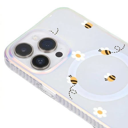 iPhone 15 Pro Max Hologram Magsafe Bees and Flowers Tasarımlı Premium Telefon Kılıf