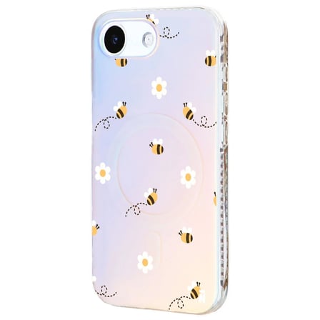iPhone 16E Hologram Magsafe Bees and Flowers Tasarımlı Premium Telefon Kılıf
