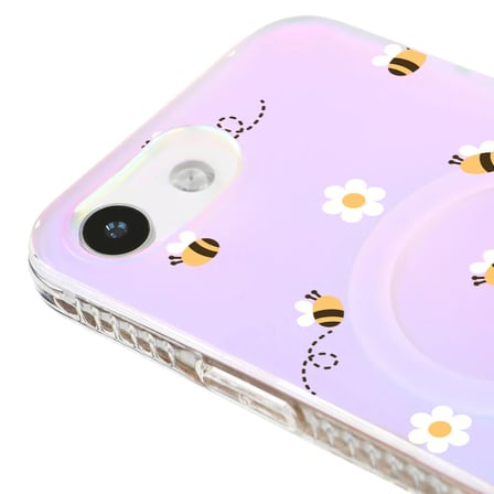 iPhone 16E Hologram Magsafe Bees and Flowers Tasarımlı Premium Telefon Kılıf