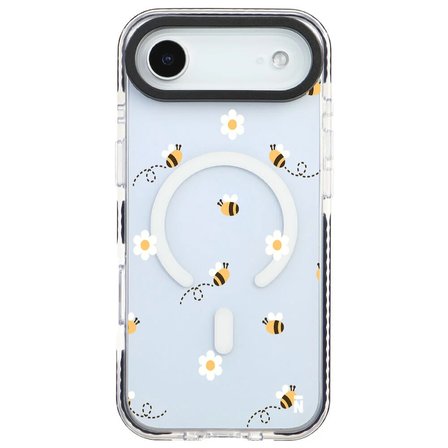 iPhone 17 Air Yanları Siyah Magsafe Arty Şeffaf Bees and Flowers Tasarımlı Premium Kılıf