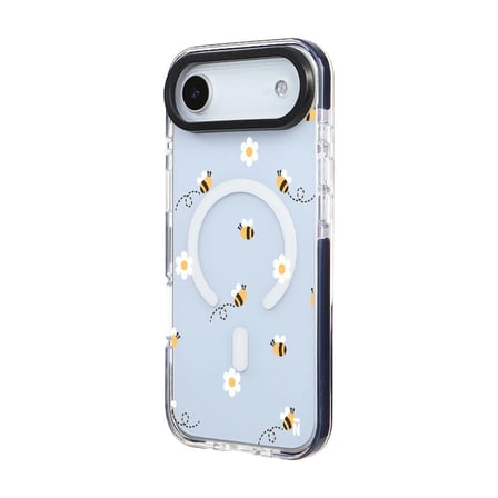 iPhone 17 Air Yanları Siyah Magsafe Arty Şeffaf Bees and Flowers Tasarımlı Premium Kılıf