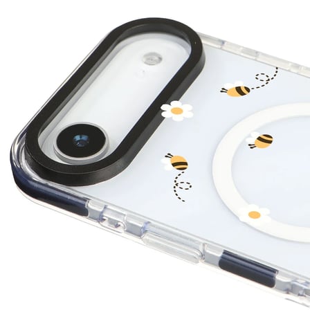 iPhone 17 Air Yanları Siyah Magsafe Arty Şeffaf Bees and Flowers Tasarımlı Premium Kılıf