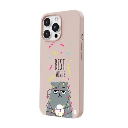 iPhone 16 Pro Max Pudra Lansman Renkli Silikon Best Wishes Kedi Tasarımlı Kılıf