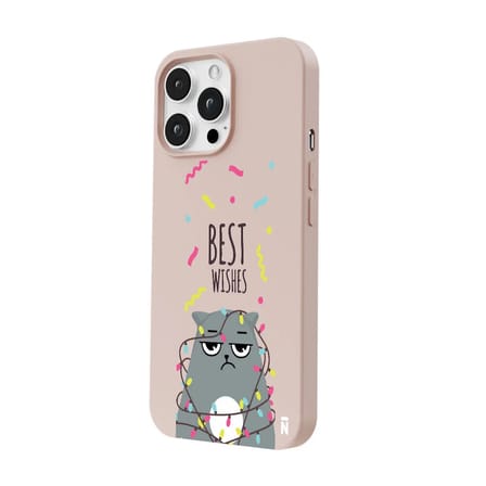 iPhone 15 Pro Max Pudra Lansman Renkli Silikon Best Wishes Kedi Tasarımlı Kılıf