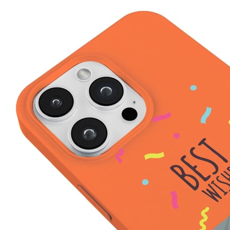 iPhone 12 Pro Max Turuncu Lansman Renkli Silikon Best Wishes Kedi Tasarımlı Kılıf