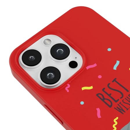 iPhone 12 Pro Max Kırmızı Lansman Renkli Silikon Best Wishes Kedi Tasarımlı Kılıf