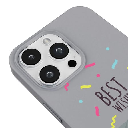 iPhone 11 Pro Max Gri Lansman Renkli Silikon Best Wishes Kedi Tasarımlı Kılıf