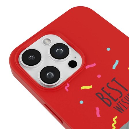 iPhone 12 Pro Kırmızı Lansman Renkli Silikon Best Wishes Kedi Tasarımlı Kılıf