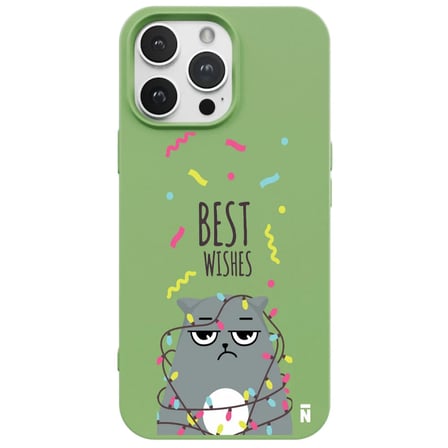 iPhone 11 Pro Yeşil Lansman Renkli Silikon Best Wishes Kedi Tasarımlı Kılıf