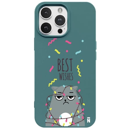 iPhone 11 Pro Haki Lansman Renkli Silikon Best Wishes Kedi Tasarımlı Kılıf