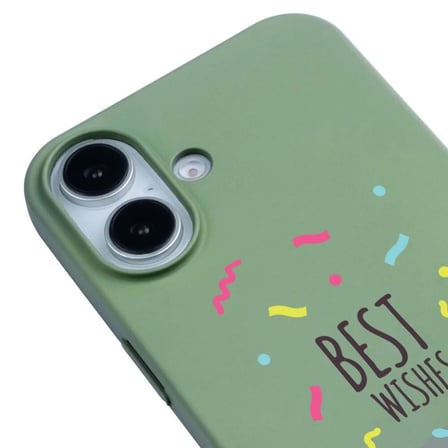 iPhone 16 Plus Yeşil Lansman Renkli Silikon Best Wishes Kedi Tasarımlı Kılıf