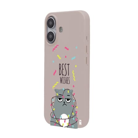 iPhone 16 Plus Pudra Lansman Renkli Silikon Best Wishes Kedi Tasarımlı Kılıf