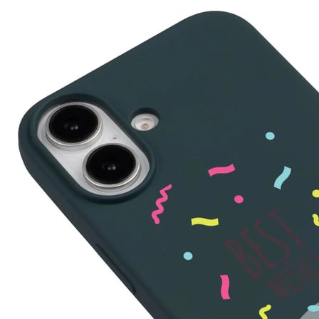 iPhone 16 Haki Lansman Renkli Silikon Best Wishes Kedi Tasarımlı Kılıf