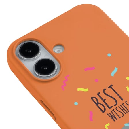 iPhone 16 Turuncu Lansman Renkli Silikon Best Wishes Kedi Tasarımlı Kılıf
