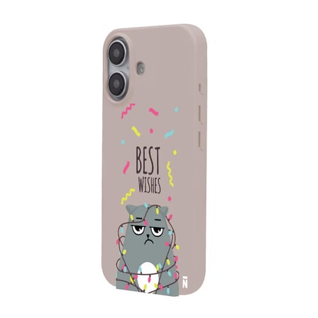 iPhone 16 Pudra Lansman Renkli Silikon Best Wishes Kedi Tasarımlı Kılıf