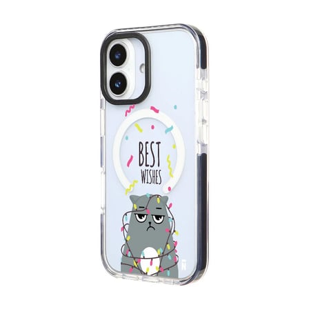 iPhone 17 Yanları Siyah Magsafe Arty Şeffaf Best Wishes Kedi Tasarımlı Premium Kılıf