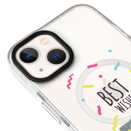 iPhone 15 Yanları Beyaz Magsafe Arty Şeffaf Best Wishes Kedi Tasarımlı Premium Kılıf