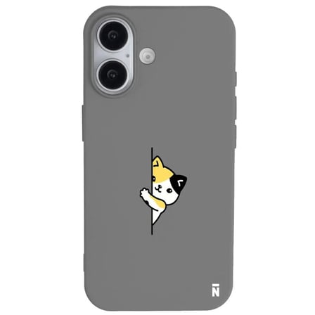 iPhone 16 Gri Lansman Renkli Silikon Cat Lover Kedi Tasarımlı Kılıf