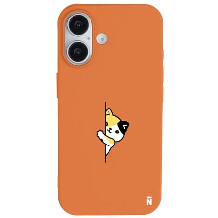 iPhone 16 Turuncu Lansman Renkli Silikon Cat Lover Kedi Tasarımlı Kılıf