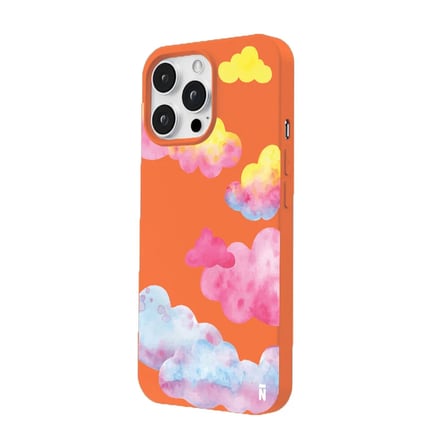 iPhone 16 Pro Max Turuncu Lansman Renkli Silikon Colorful Bulut Tasarımlı Kılıf