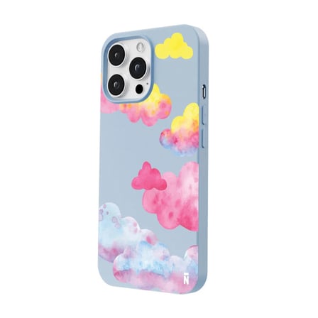 iPhone 15 Pro Max Mavi Lansman Renkli Silikon Colorful Bulut Tasarımlı Kılıf