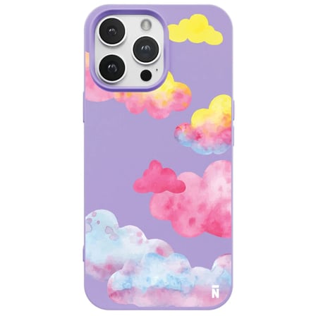 iPhone 14 Pro Max Lila Lansman Renkli Silikon Colorful Bulut Tasarımlı Kılıf