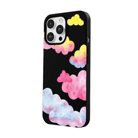 iPhone 13 Pro Max Siyah Lansman Renkli Silikon Colorful Bulut Tasarımlı Kılıf