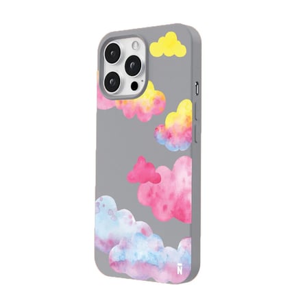iPhone 13 Pro Max Gri Lansman Renkli Silikon Colorful Bulut Tasarımlı Kılıf